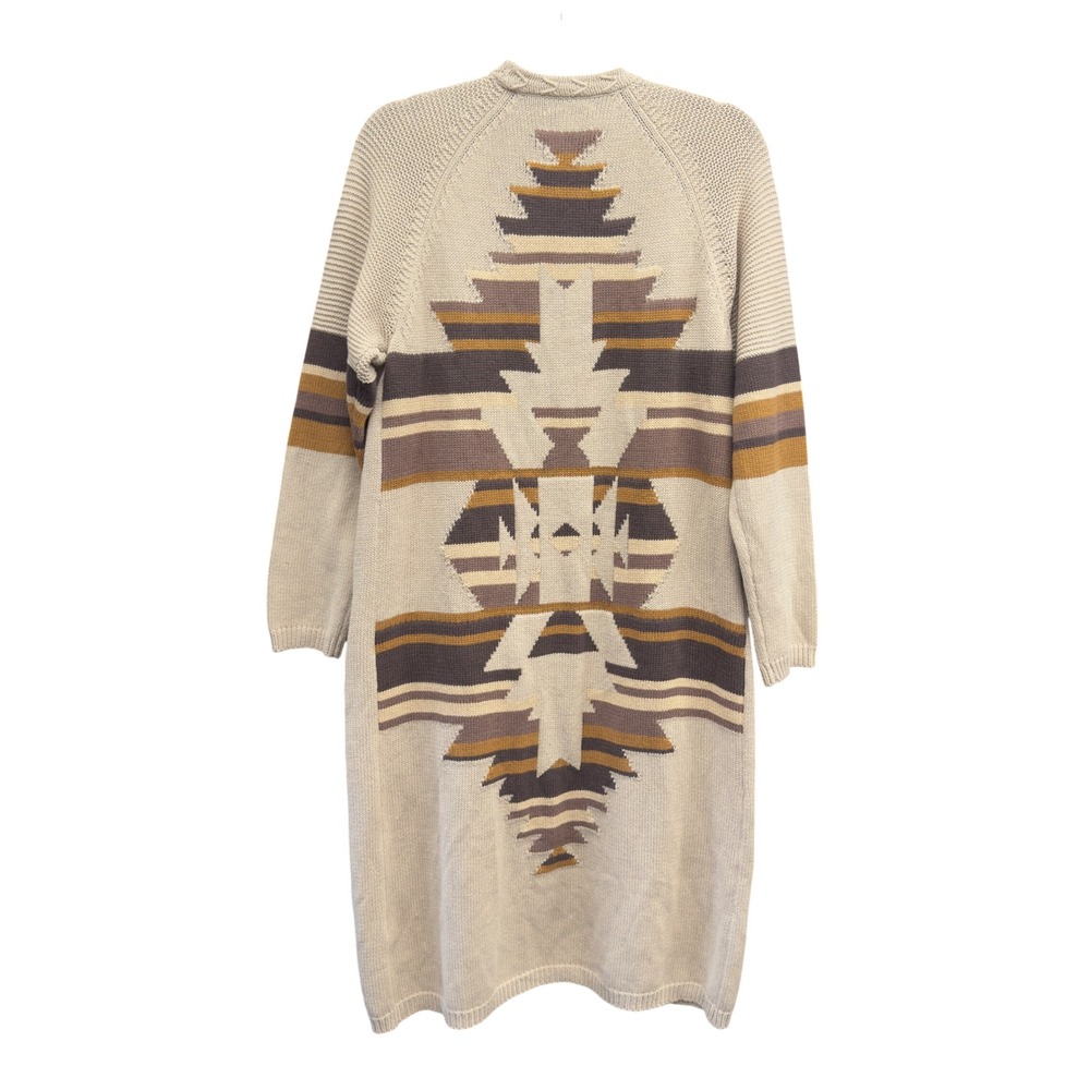 Ariat Womens Southwestern Longline Open Front Cardigan Beige Brown Size M